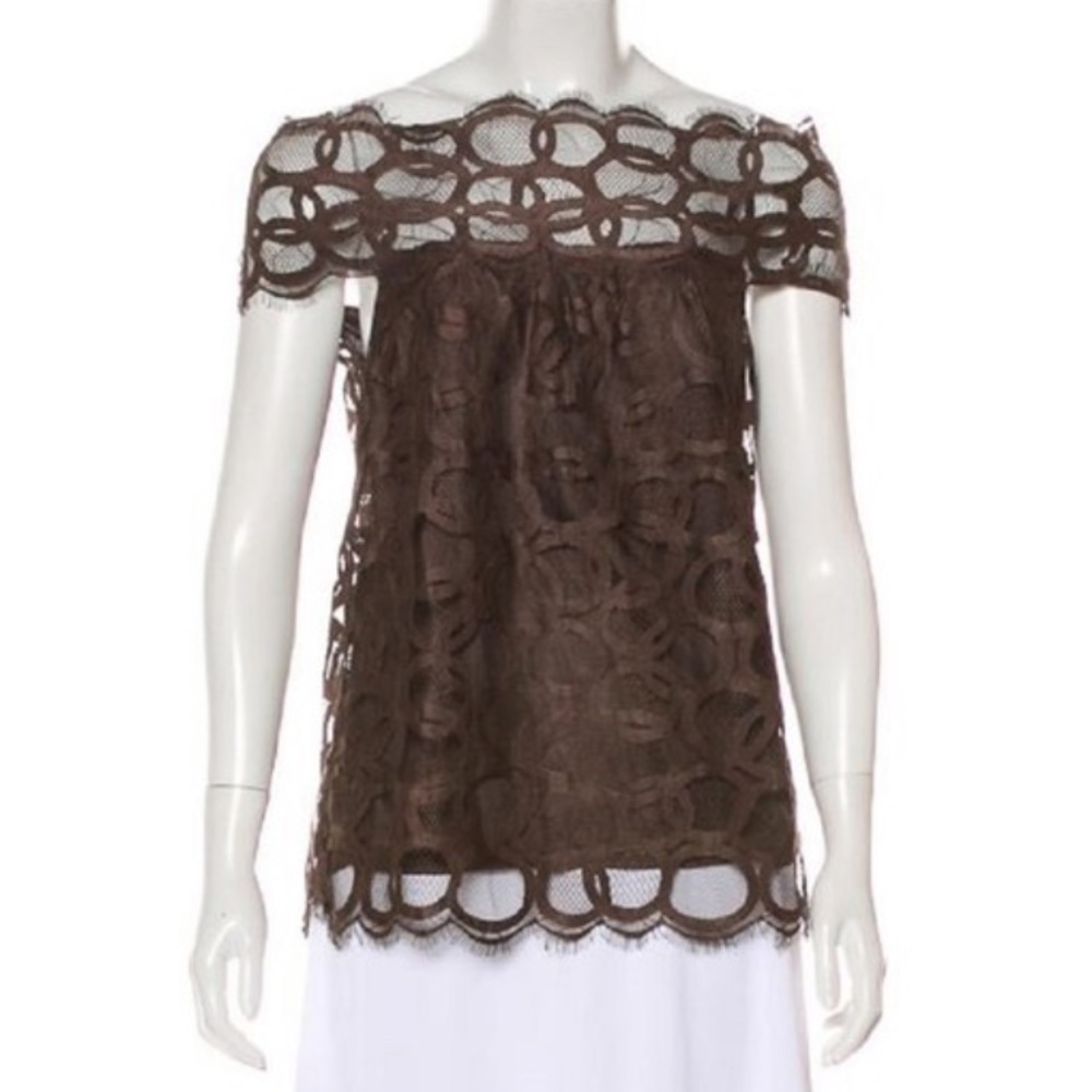 Robert Rodriguez Brown Lace Off Shoulder Top 4